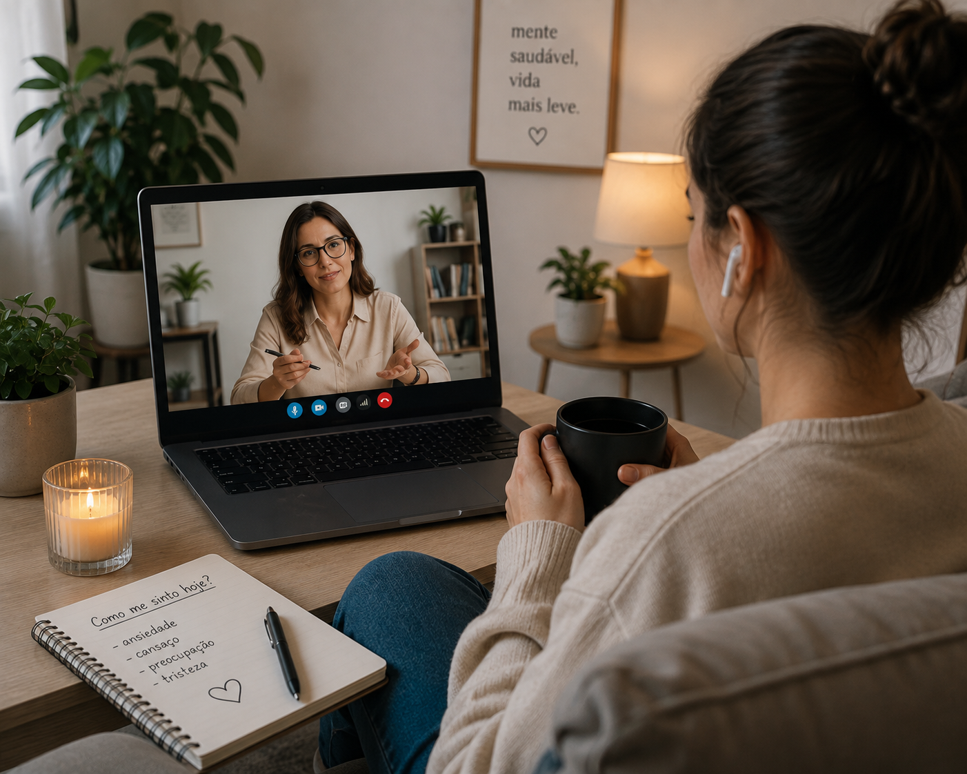 Profissional em sessão de terapia online